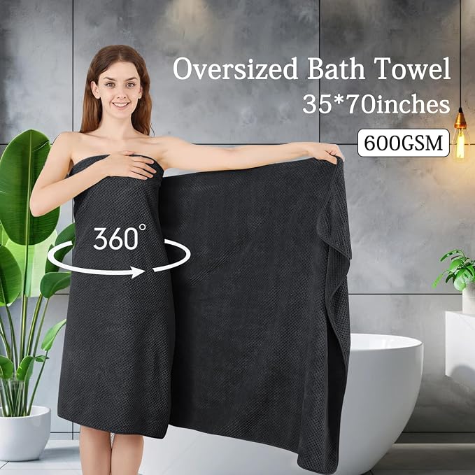 Black Bath Towels Set 35x70 Inches - Image 2