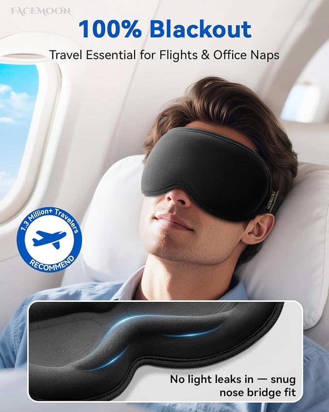 Weighted Blackout Sleep Mask for Men, 3D Contoured Zero Eye Pressure, - Image 3