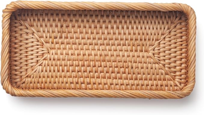 Rattan Bathroom Vanity Trays Toilet Tank Baskets Long Narrow Hand Towel Storage - Image 4