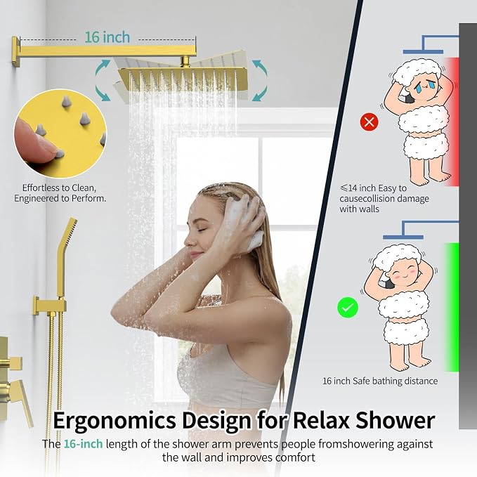 SR SUN RISE Shower Faucets Sets Complete Brushed Gold Square Rain Shower Head - Image 5