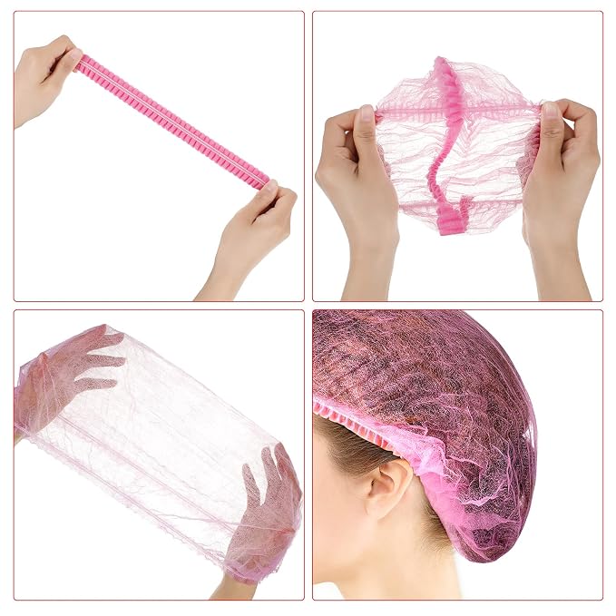 100 Pcs Disposable Nonwoven Bouffant Caps 21 Inch Hair Net Elastic Cap Hair - Image 3