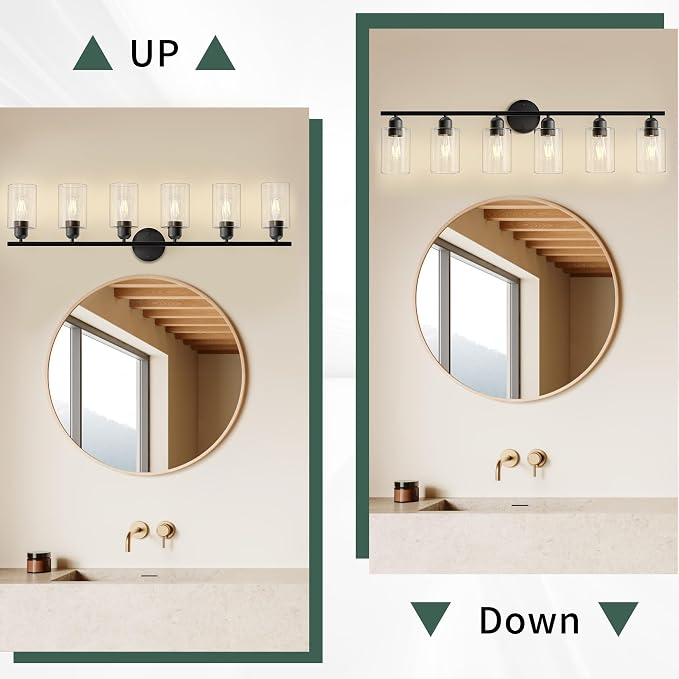 Espird 6 Lights Bathroom Vanity Light Fixtures Matte Black, Rustic Farmhouse - Image 4