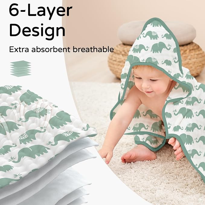 Yoofoss Hooded Baby Towels for Newborn 2 Pack 100% Muslin Organic Cotton Baby - Image 3