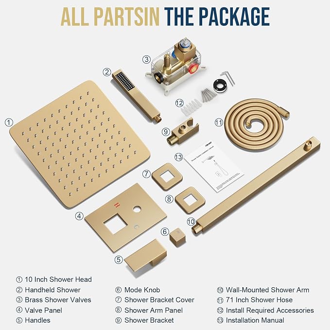 FPXRNG Gold Shower Faucet Set, Rainfall Shower System - Image 7