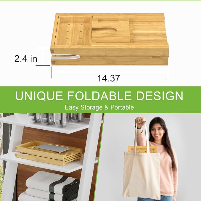 Bathtub Caddy Tray for Tub, Foldable Bath Table Trays, Bamboo Shelf - Image 4