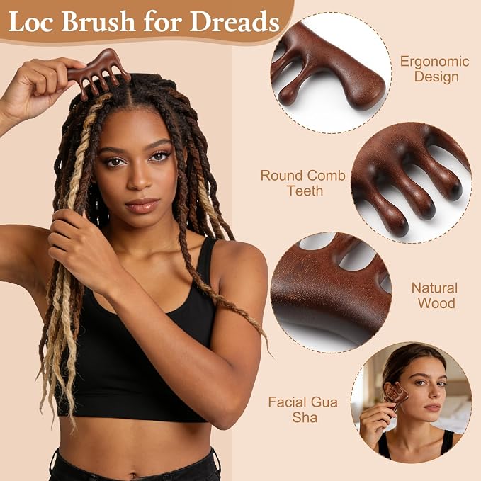 ProSuites 3 Pack Wooden Scalp Massager Tool, Long Handle Head Massage Scalp Loc - Image 4