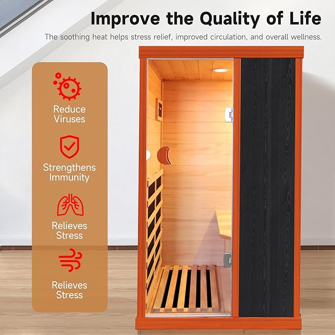 OUTEXER 1 Person Sauna Far Infrared Sauna 1200W Indoor Home Sauna Low EMF 110V - Image 7