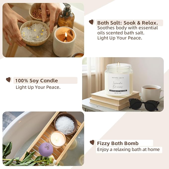Natural Amor 5-Piece Lavender Spa Gift Set – Bath Bomb, Body Butter, Bar Soap - Image 5