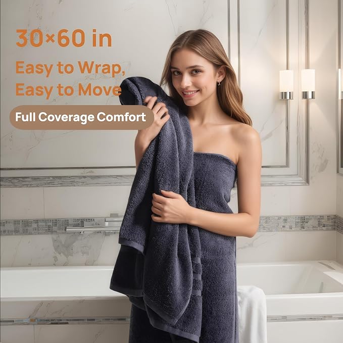 Bath Towels 2 Pack, 30 x 60 Inches, Large 100% Cotton Towels, Comfortable - Image 3