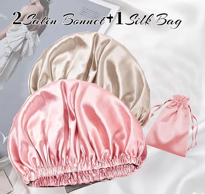3Pcs Hair Bonnets For Sleeping Satin Bonnet For Women Silk Bonnets Womens Curly - Image 2