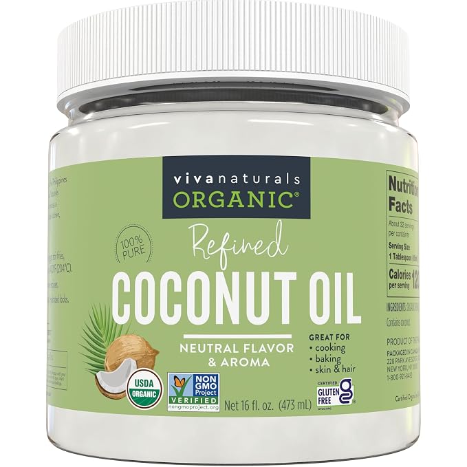 Viva Naturals Refined Coconut Oil, 16 fl oz – Expeller-Pressed, USDA Organic by VivaNaturals