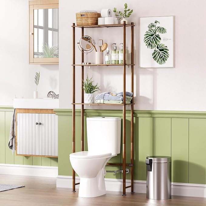 AmazerBath Bamboo Over The Toilet Storage Shelf, Over Toilet Bathroom Organizer by AmazerBath