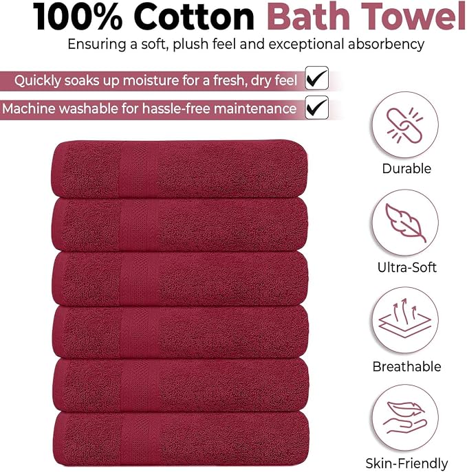 KAHAF COLLECTION 6 Pack Bath Towels Set 100% Ring Spun Cotton, Lightweight - Image 2