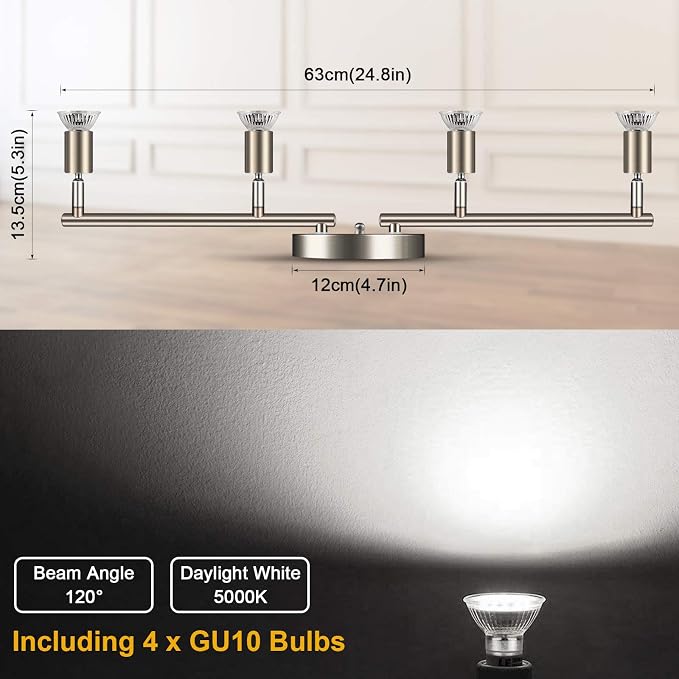 Ascher 4-Light LED Track Lighting Kit, Flexibly Rotatable Light Heads, 4 Way - Image 3