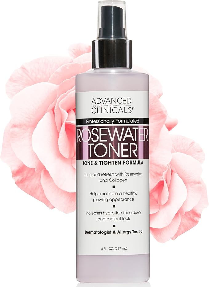 Advanced Clinicals Collagen + Rosewater Facial Mist Toner W/Charcoal & Aloe by AdvancedClinicals