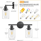 FOLKSMATE Bathroom Light Fixtures, 2 Light Matte Black Vanity Light, Vintage - Image 3