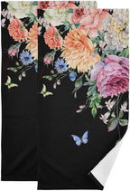 Peony Floral Black Hand Towels for Bathroom Set of 2, Vintage Blooming Flower by Unknown