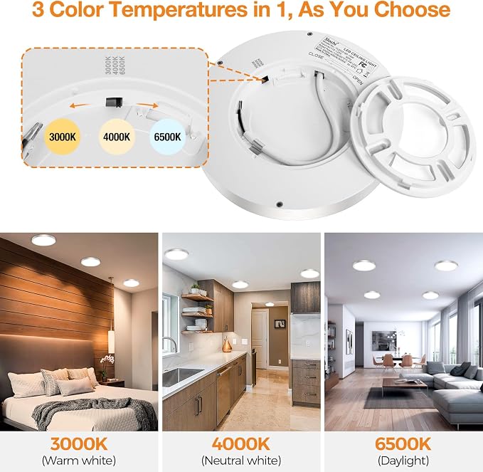 8PACK LED Flush Mount Ceiling Light Fixture, 3000K-4000K-6500K & 100W - Image 4