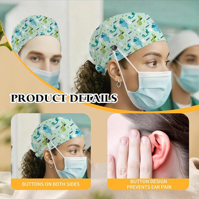 Adjustable Scrub Cap with Buttons & Sweatband, Working Hat with Elastic Tie Back - Image 6