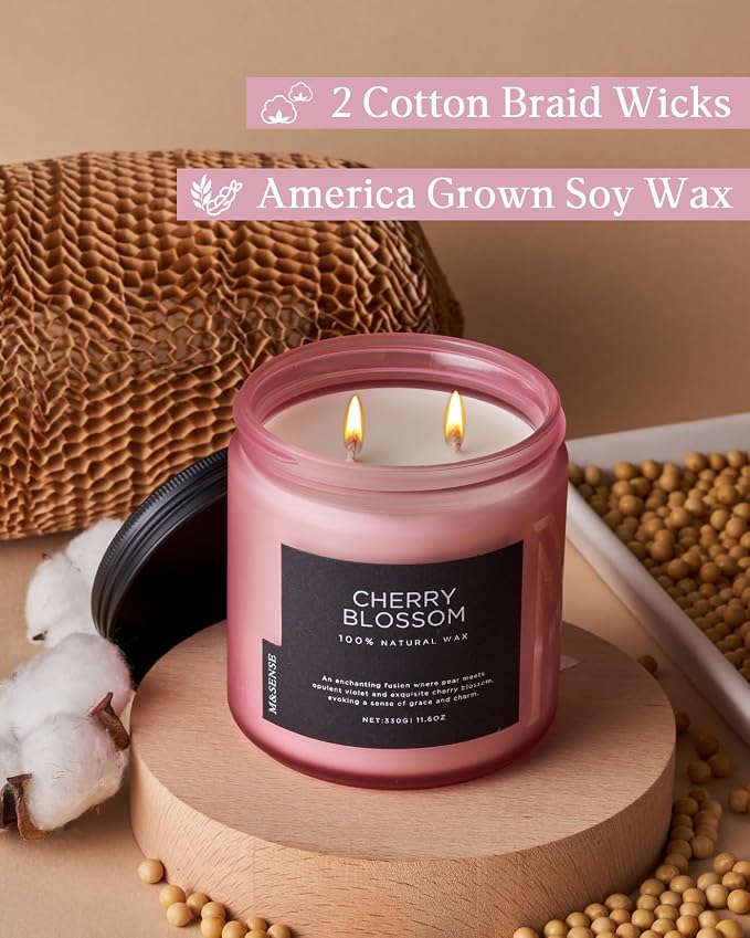 M&SENSE Cherry Blossom Home Scented Candles, 11.6oz Natural Soy Wax, Non-Toxic - Image 3