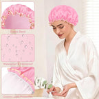 Waterproof Shower Caps for Women, Solid Color Dual-Layer Elastic Band Design - Image 4