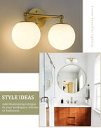 AKEZON Gold Bathroom Light Fixtures, 2-Light Vanity Lights Over Mirror Wall - Image 7