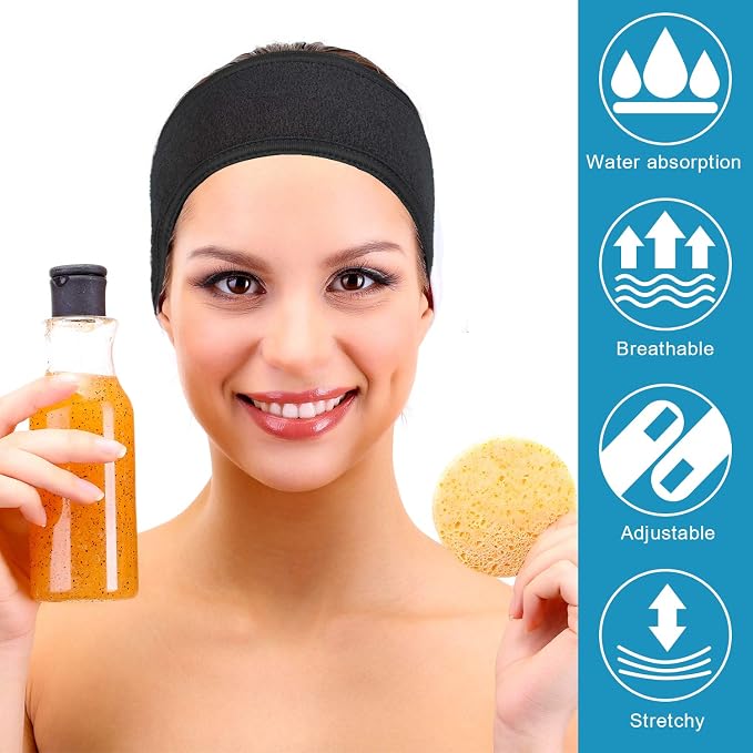 Whaline Spa Facial Headband Head Wrap Terry Cloth Headband 4 Counts Stretch - Image 6