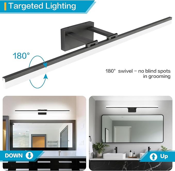 SOLFART Dimmable LED Black Vanity Lighting Fixture Wall Light Over Mirror - Image 3