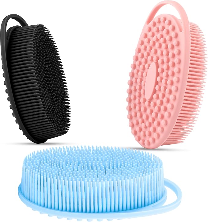 3 Pack Silicone Body Scrubber, Silicone Loofah Soft Exfoliating Body Scrubber by Slergut