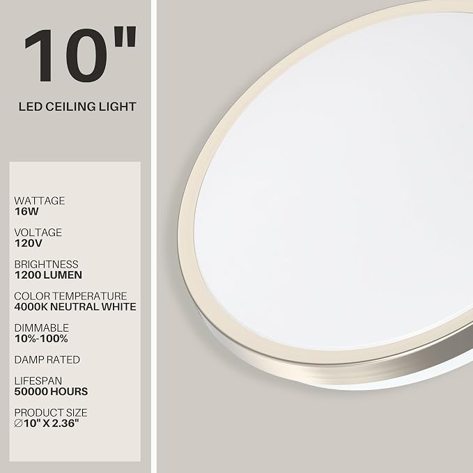 DYMOND LED Ceiling Light Flush Mount 10 Inches Ceiling Light Fixture Dimmable - Image 2