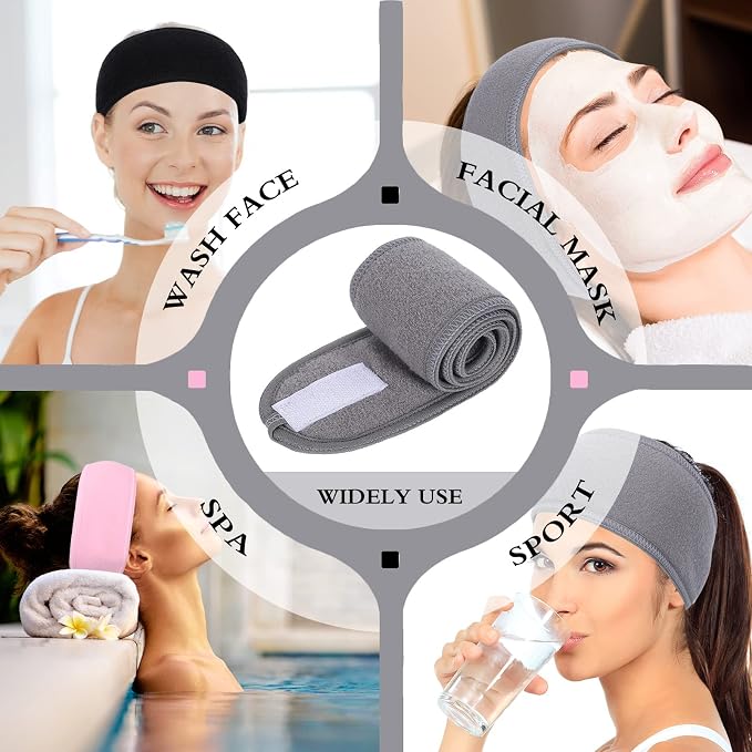 Whaline Spa Facial Headbands 3 Pieces Make Up Wrap Head Terry Cloth Headband - Image 7