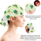 Scrub Caps Women Ponytail Cute Pink and White Leaves Caps Bouffant Working Hat - Image 3