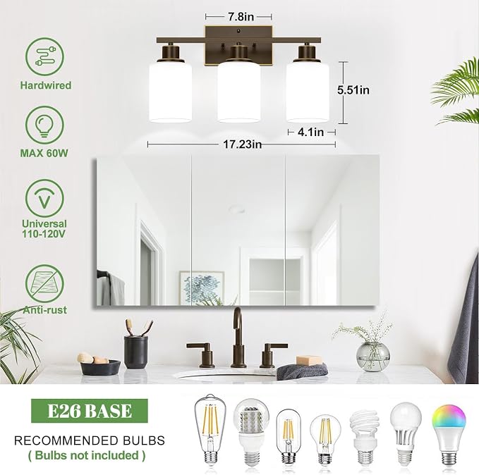3-Light Bathroom Light Fixtures, Vanity Light - Image 8