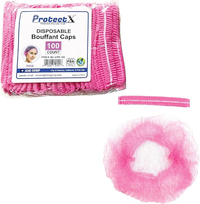 ProtectX 100-Pack Pink Disposable Hair Nets, Elastic Head Cover, Bouffant Caps - Image 6