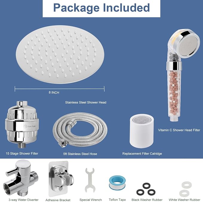 HarJue Filter Shower Head, High Pressure 8 Inch Rainfull - Image 8
