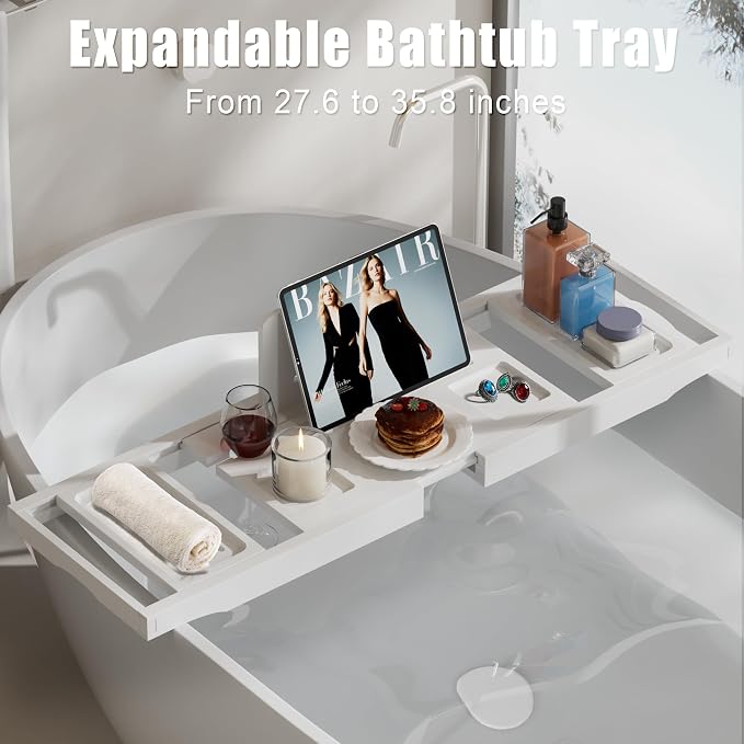Bathtub Tray Caddy, Premium Bamboo Expandable Bath Tub Trays Table, Foldable - Image 2