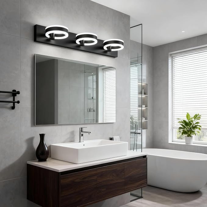 LED Bathroom Light Fixtures, 24inch Black Vanity Lights, Modern 3 Light Acrylic - Image 2