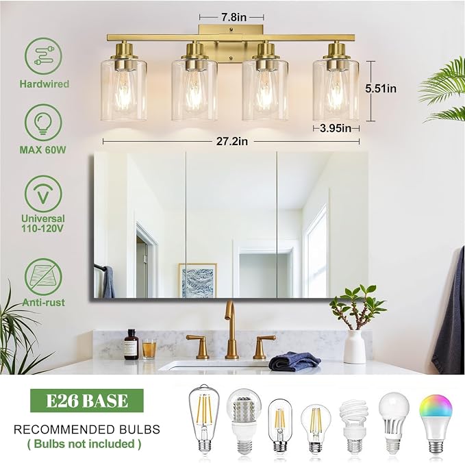 MOKATNG 4-Light Bathroom Light Fixtures, Vanity Light - Image 8