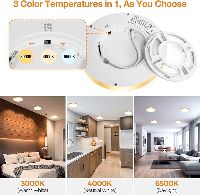 slochi 8PACK LED Flush Mount Ceiling Light Fixture, 3000K-4000K-6500K & 100W - Image 4