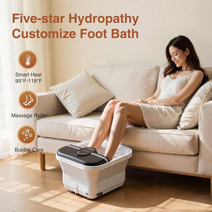 Pedicure Foot Spa with Bubble and Heat, Collapsible Foot Soaking Tub with - Image 3