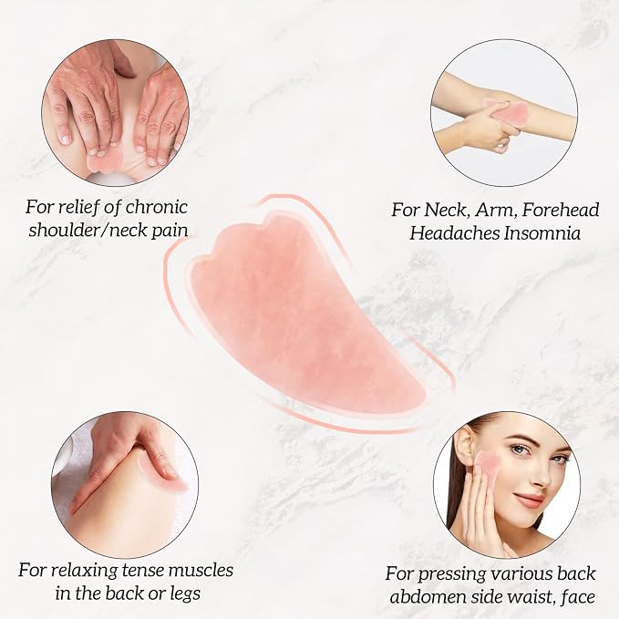 Gua Sha Facial Tools Set of 3 Guasha Massage Tool Rose Quartz Gua Sha Scraping - Image 3