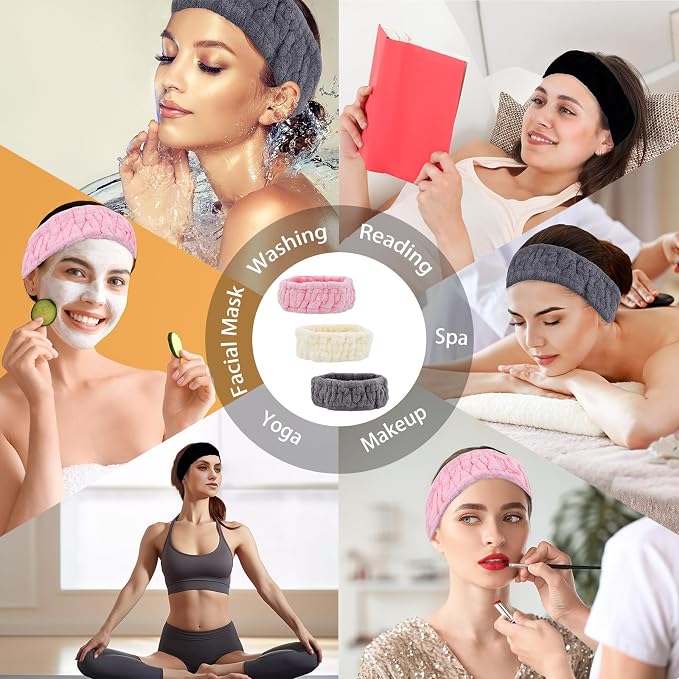 Microfiber Spa Headband 3-Pack, Soft Terry Cloth Headband - Image 4