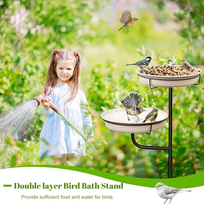 Freestanding Birdbaths Bowl Outdoor, Free Standing Garden Bird Bath Bird Feeder - Image 3