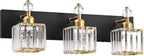 PRESDE 3-Light Crystal Bathroom Vanity Lights Black and Gold Bathroom Lights by HOME