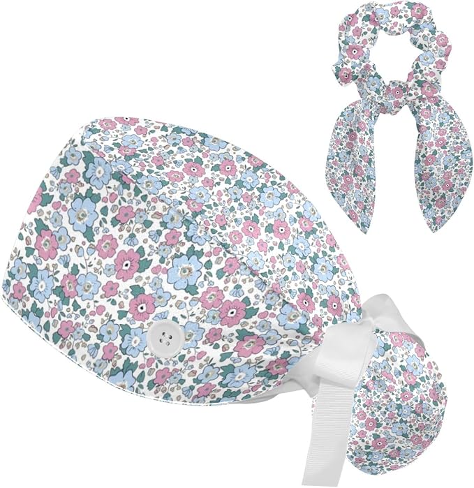 Scrub Caps Women Nursing Hats Floral Flowers by FQURFHY