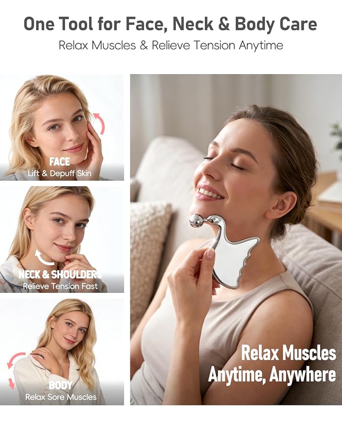 Stainless Steel Gua Sha with Eye Roller, 2026 Updated 2 in 1 Swan Shaped Face - Image 3