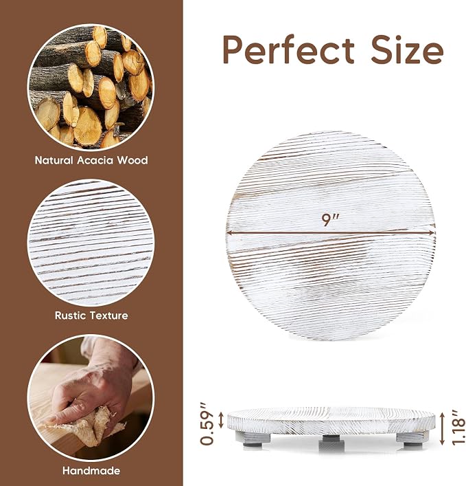 Small Round Decorative Tray White Washed Wood Bathroom Counter Organizer - Image 2