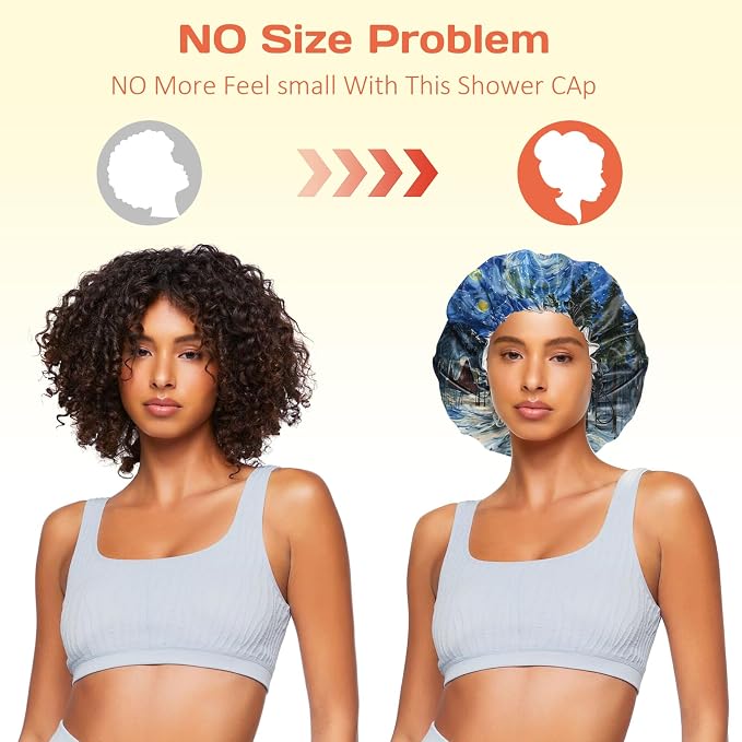 Shower Cap Reusable Double Layer Adjustable Elastic Waterproof EVA Hair Bath - Image 5