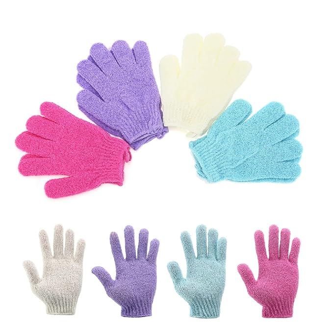 Exfoliating Shower Bath Gloves【4 Pair】 Double Side Durable Nylon Shower Gloves by YOTURO