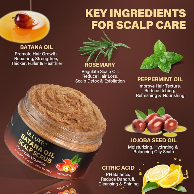 Scalp Scrub, Batana Oil Scalp Exfoliator 2-in-1 Clarifying Shampoo - Image 6